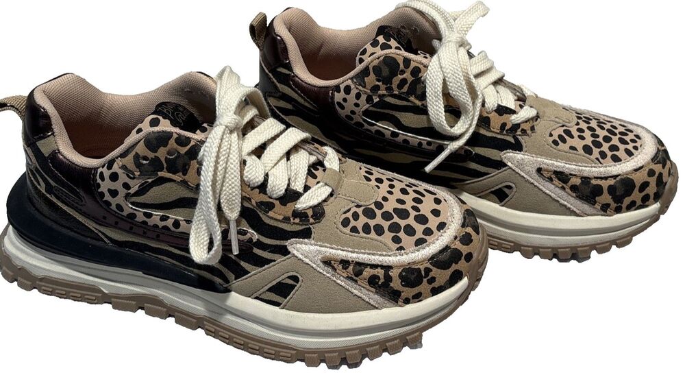 Blowfish Malibu Leo Retro Faux Leather Zebra/Leopard Print Lace-Up Sneakers 8M